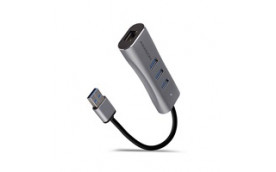AXAGON HMA-GL3AP, USB 3.2 Gen 1 hub, porty 3x USB-A + Gigabit Ethernet, kovový, micro USB nap. konektor, kabel USB-A 20c