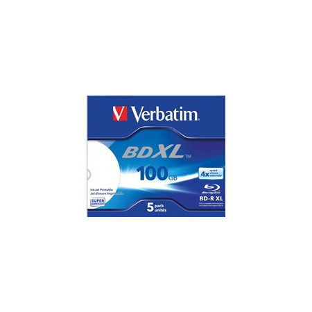 VERBATIM BD-R XL (5-pack)Blu-Ray/Jewel/DL/4x/100GB/ WIDE WHITE INKJET PRINTABLE HARDCOAT SURFACE
