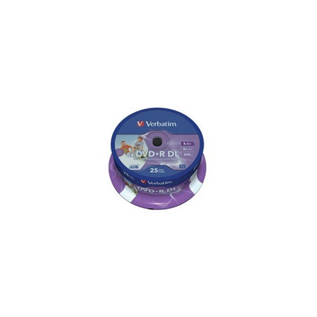 VERBATIM DVD+R(25-pack)/Spindle Double Layer 8X 8.5GB Inkjet Printable WIDE PRINTABLE SURFACE INVERSE STACK