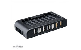 AKASA HUB USB Connect 7FC, 5x USB 2.0, 2 nabíjecí porty USB, s napájecím adaptérem