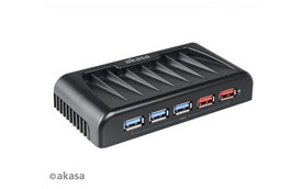 AKASA HUB USB Connect 7EX, 7x USB 3.0, 2 nabíjecí porty USB, s napájecím adaptérem