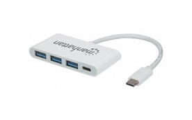 MANHATTAN USB 3.1 Gen 1 Type-C Hub, USB Type-C Male to 3x Type-A Ports Female and One Type-C Power-Delivery Port Female