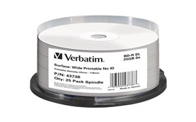 VERBATIM BD-R(25-pack)Blu-Ray/spindle/6x/25GB/Printable/No ID