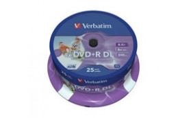 VERBATIM DVD+R(25-pack)/Spindle Double Layer 8X 8.5GB Inkjet Printable WIDE PRINTABLE SURFACE INVERSE STACK