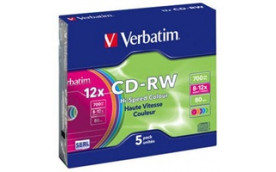 VERBATIM CD-RW(5-Pack)Slim/Colours/Hi Speed/8x-12x/700MB