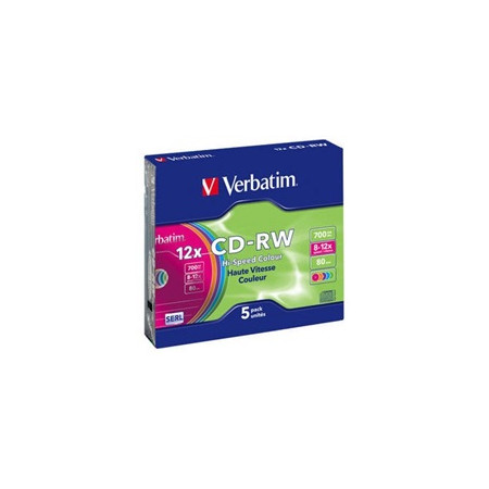 VERBATIM CD-RW(5-Pack)Slim/Colours/Hi Speed/8x-12x/700MB