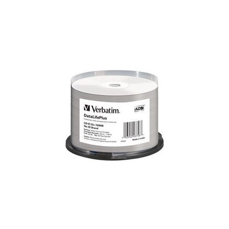 VERBATIM CD-R(50-pack) spindl, AZO 52X,700MB,WHITE WIDE THERMAL PRINTABLE SURFACE NON-ID